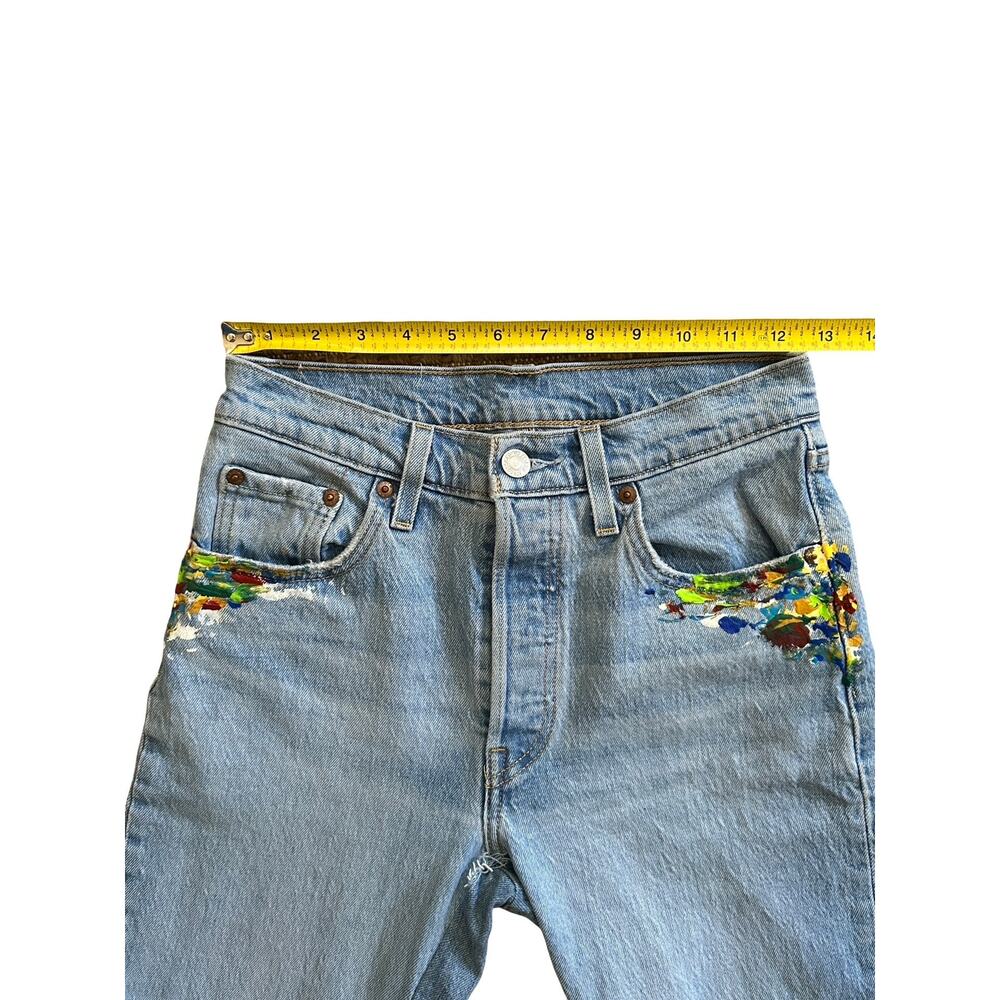 Custom Reworked Levi's 501 Split-Hem Flare Paint Splatter Jeans Size 25 - Picture 10 of 13